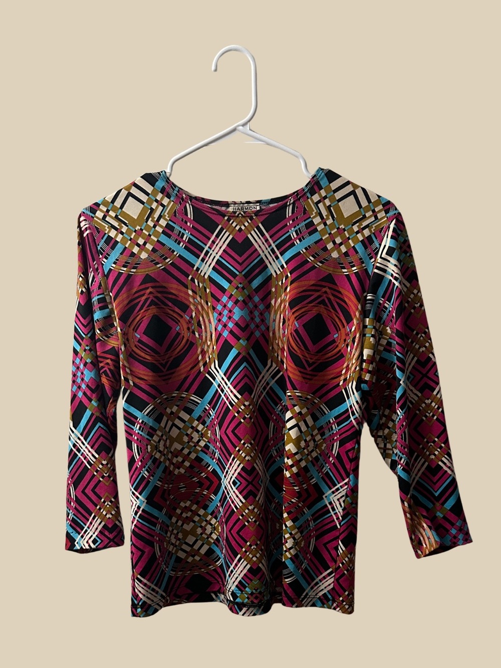 HARMON Abstract Geometric Women's Blouse SIZE SMALL Office Siren Business